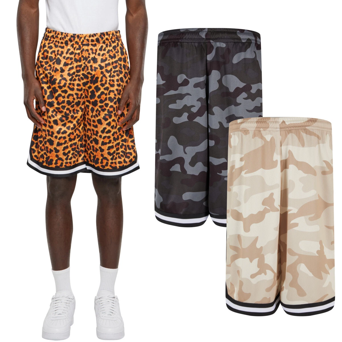 Urban Classics Mesh AOP Shorts Men Sports Shorts Leopard Camouflage Oversized