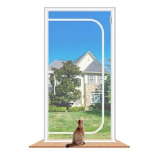 Reinforced Cat Screen Door with Zipper Fits Openings 57x85''