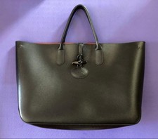 Longchamp Leather Tote Bag Black women hand bag purse handle From Japan