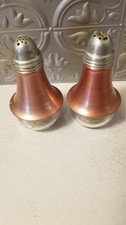 Vintage 50  s Atomic MCM Retro Aluminum  Glass Salt  Pepper Shakers