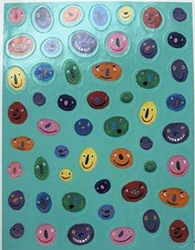 Vintage Hallmark Sticker Sheet Lots Of Different Cute Colorful Happy Faces Smile