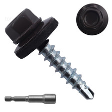 300pcs 10 x 1 Brown Hex Head Self-Drilling Metal Roofing Screws, 1 in