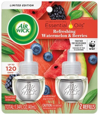 Air Wick Plug in Scented Oil Refill, 2ct, Fresh Watermelon & Berries, Air