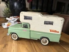 vintage 1960's tonka toys sea foam light green metal pickup truck with camper