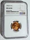 1952-D Lincoln Wheat Cent 1C Graded MS66 RD by NGC
