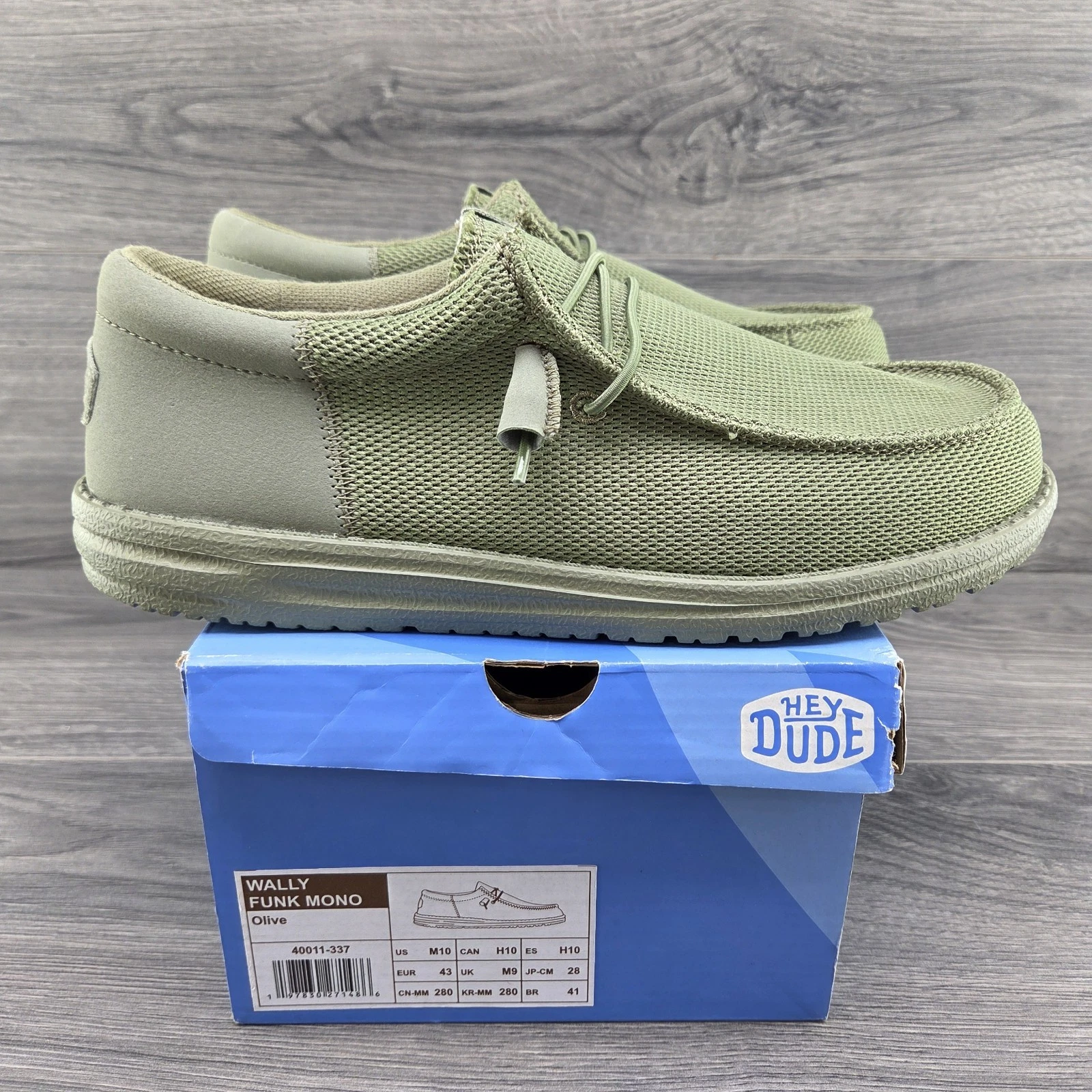 Hey Dude Wally Funk Mono Size 10 Mens Olive Green Slip On Casual Shoes