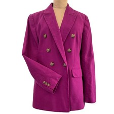 LOFT Fuchsia Linen Blend Double Breasted Career Office Blazer Jacket Size 6