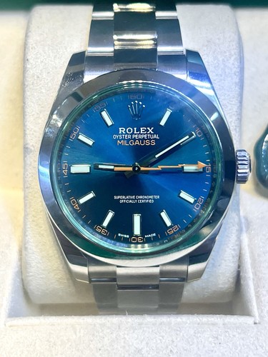 Rolex Milgauss Blue Dial Anniversary Green 116400GV Steel Watch Box