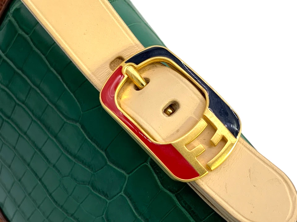 Auténtico bolso de mano Fendi Silverna cuero en relieve cocodrilo lona beige Foto 4 de 4