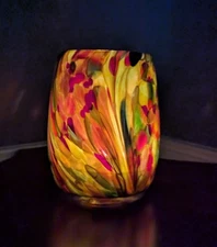 “Yellow Brick Road”  Magic Mix Dehanna Jones Seattle Art Blown Glass  5” Votive 