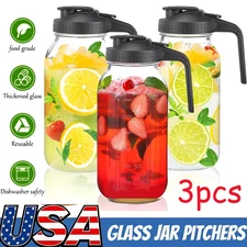 3Pack 64oz Half Gallon Mason Jar Pitcher Wide Mouth Pitcher and Lid & Handle NEW
