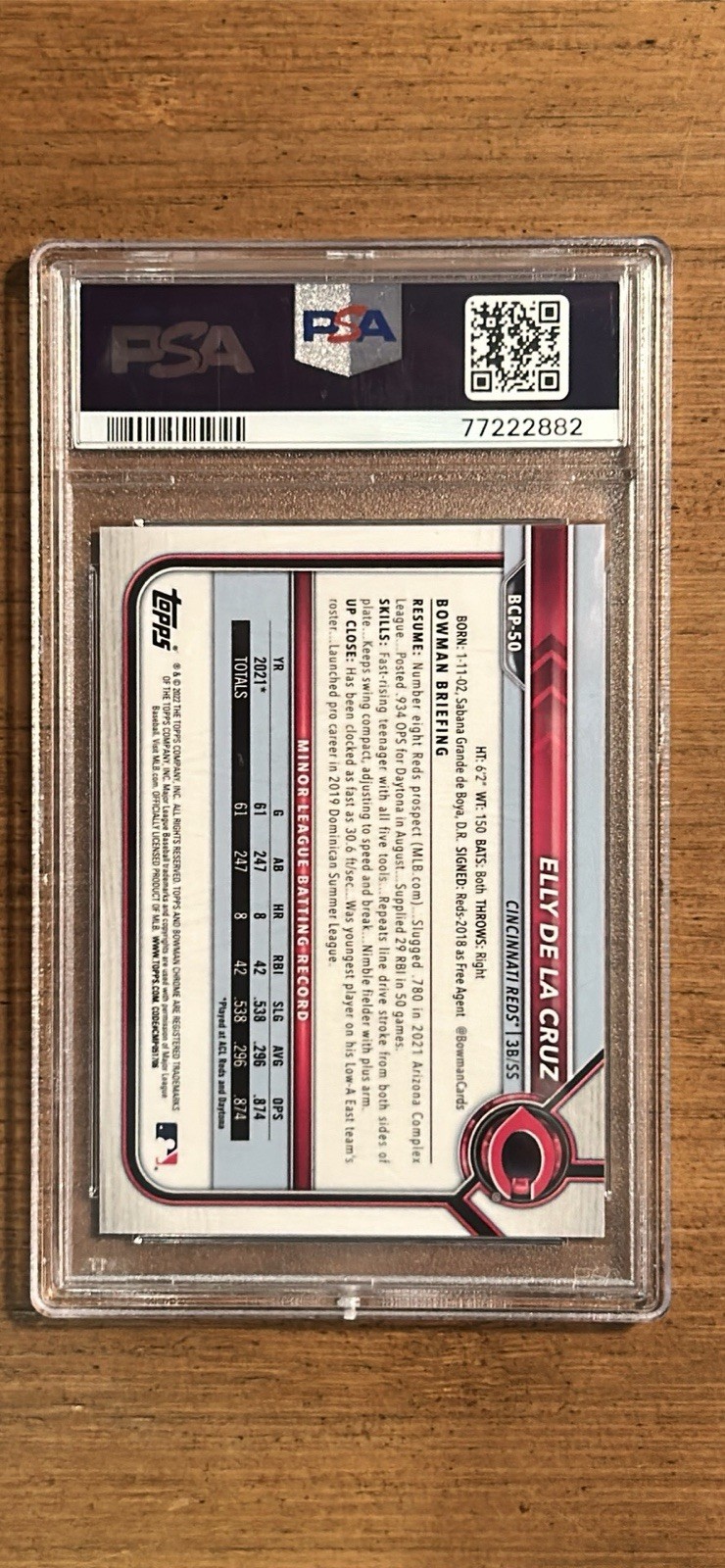 2022 Bowman - Chrome Prospects Elly De La Cruz Aqua Shimmer Refractor PSA 9 view 2