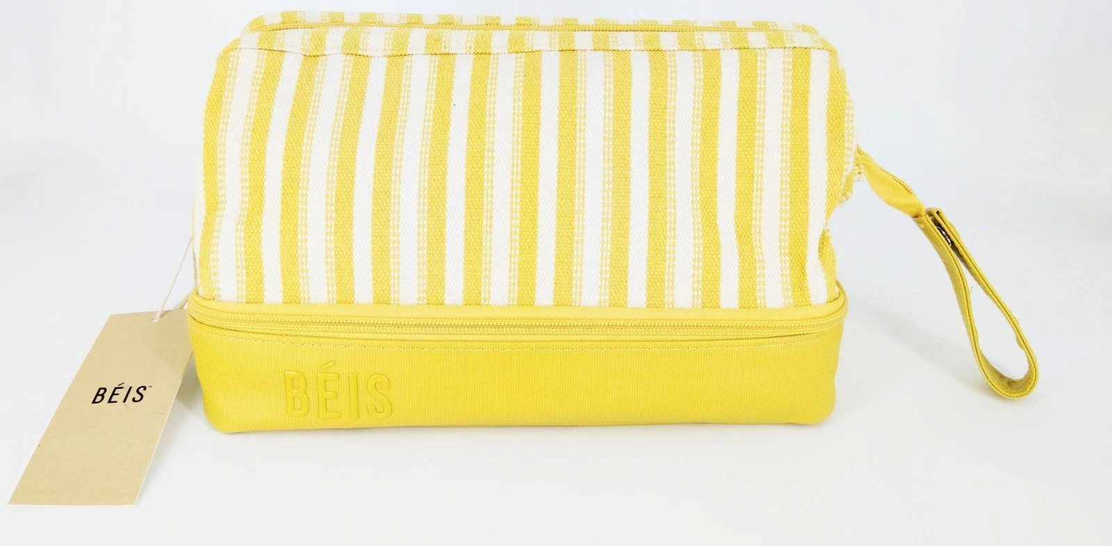 BÉIS Toiletry Bag Yellow Stripe Travel Cosmetic Organizer Case NWT