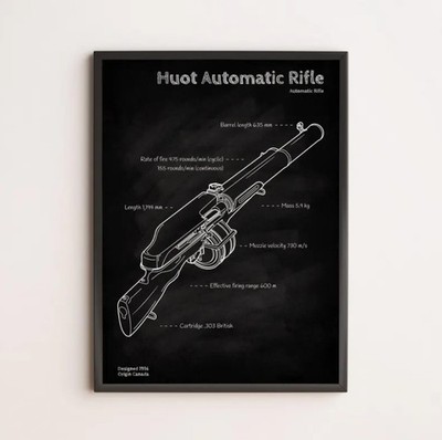 Huot Automatic Rifle Blueprint Poster   WWI Canadian Prototype