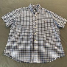 Ralph Lauren Shirt Mens XL Blue Check Button Down Short Sleeve Classic Cotton