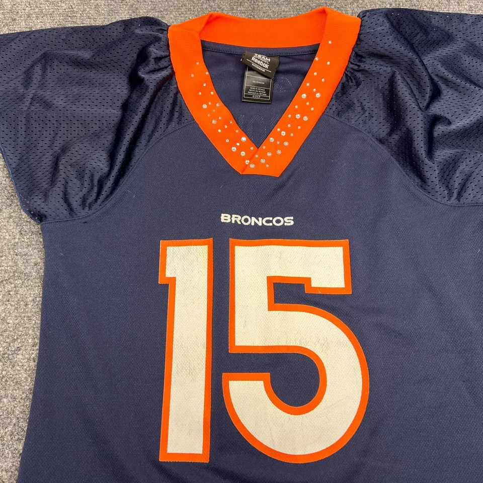 锐步 NFL 丹佛野马队 Tim Tebow #15 球衣女式小号水钻上衣 — 第 2/4 张图片