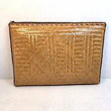 Vtg Woven Natural Raffia Envelope Clutch Zip Pouch Lined Boho Resort Wear 14"