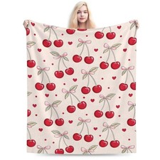 50x40 Inch Ultra Soft Cute Cherry Blanket Flannel Throw Bedding Sofa Decor