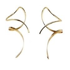 Earrings for Women Spiral threader earrings hand bent dangle 14K gold pair