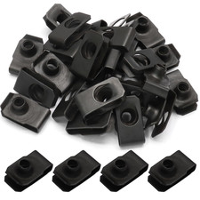 25Pcs 1/4"-20 U Clip Nuts, Black Manganese Steel Fender Fasteners | Rust Resista