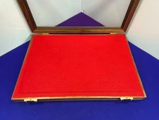 Vintage Wooden Glass-Top Display Case w/ Red Felt & Foam Insert – Collectibles