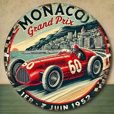 Blechschild rund Monaco Grand Prix 1952 Vintage Metallschild TEL3887