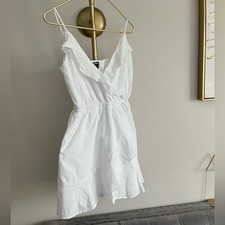 Express White Ruffle casual bohemian cotton bride Mini Dress XS