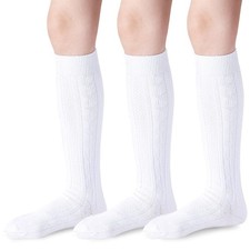 Mini angel Knee High Socks for Girls White 5-7 Years, White, 3 Pairs
