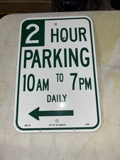 Los Angeles Two Hour Parking Sign Vintage Porcelain