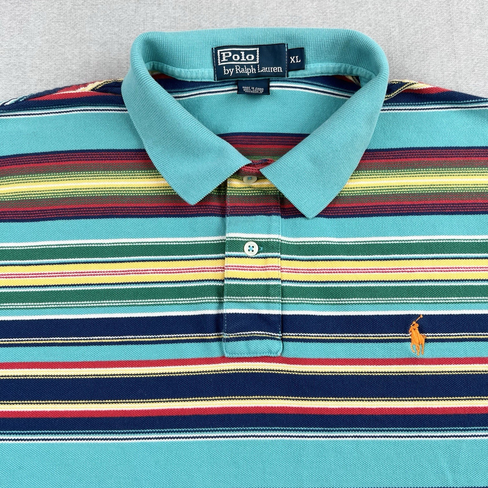 Vintage Polo Ralph Lauren Shirt Mens XL Striped Short Sleeve Cotton Pique Golf