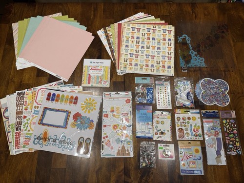 Large Lot of Summer Themed Scrapbooking Paper Stickers Embellishments & more