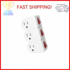 oviitech 3 Pack Grounded Outlet Wall Tap Adapter with On/Off Power Switch，Single