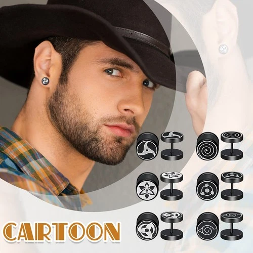 6 Pairs Naruto Anime Stainless Steel Earring Set Fake Gauge Plug Screws Studs