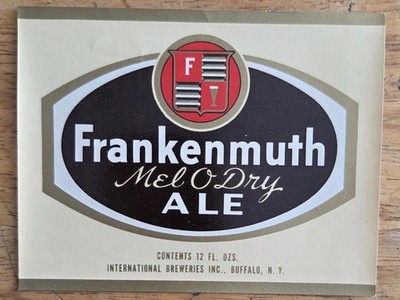 Frankenmuth Mel O Dry Ale Beer Label. International breweries Buffalo New York