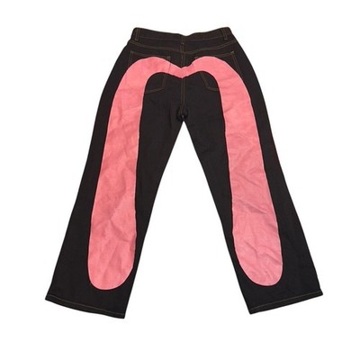 Evisu Style Pink Seagull Graphic Dark Wash Denim Jeans Womens Small Streetwear