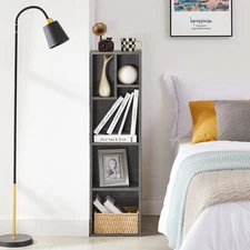 Small Bookshelf, 5 Cube Slim Bookcase, Fits Tallest Hardcovers, Horizontal Av...