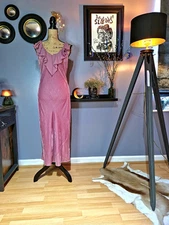 90s Y2K Monsoon Blush Pink Velvet Bias Cut Fairy Dress UK 12/14 (US 10)