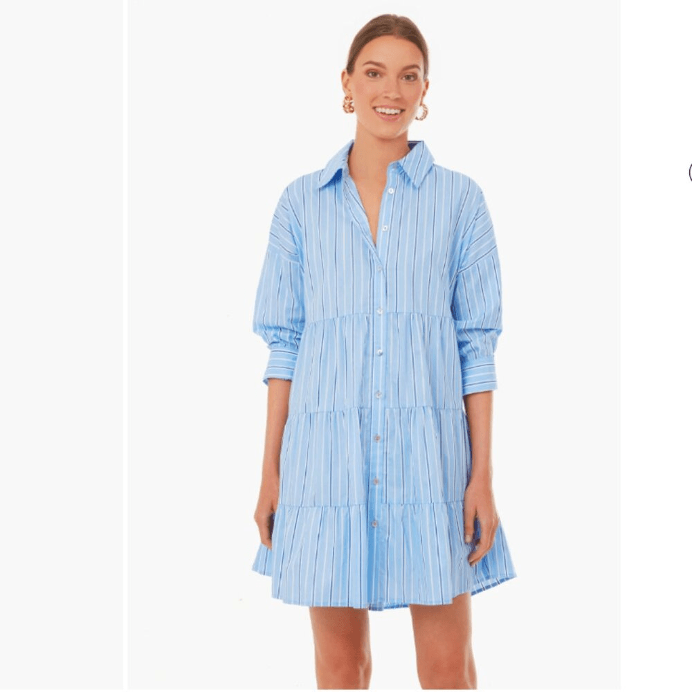 Pomander Place Tuckernuck Shades of Blue Stripe Cara Dress Size Medium