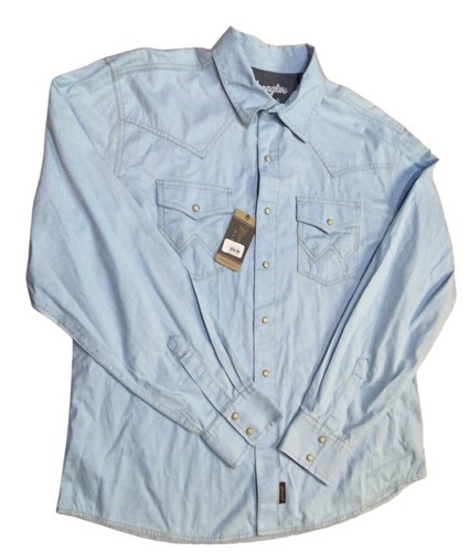 Wrangler Retro Premium Snap Flap Pocket Long Sleeve Men’s Light Blue XL - Picture 3 of 7