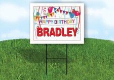BRADLEY HAPPY BIRTHDAY BALLOONS 18 in x 24 in Yard Sign Road Sign with Stand