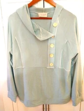Sugarfox Blue Offset Buttons Exposed Seam Hoodie Top Size L