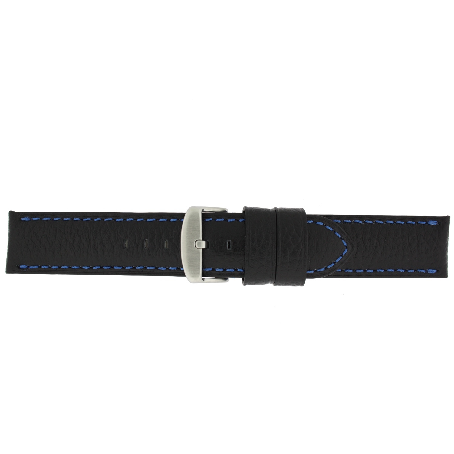 Watch Band Padded Leather Black Blue Stitching Heavy Padded Long  20mm - 24mm