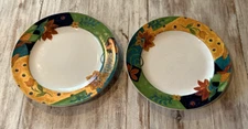2 Vtg 1990s Tropical Floral Geometric 11" Dinner Plates Studio Nova JAMAICA