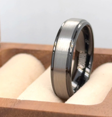 Black & Gunmetal Wedding Ring Men's & Women's Wedding Band Brushed Wedding Ring