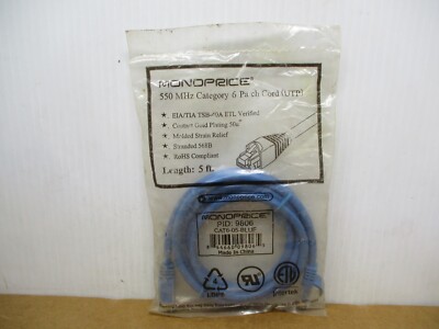 MONOPRICE 9806 Patch Cord,Cat 6,Flexboot,Blue,5.0 ft 