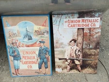 2 Vintage Metal Signs Union Cartridge Co. Hunting Firearm Gun Advertise Decor