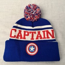 Marvel Captain America Knit Beanie Pom-Pom Hat Cap Adult Size One Size Fits All