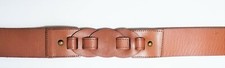 FOSSIL GOLD BRASS TONE SNAP,BROWN STRETCHED LEATHER+CANVAS BRAIDED WAIST BELT L