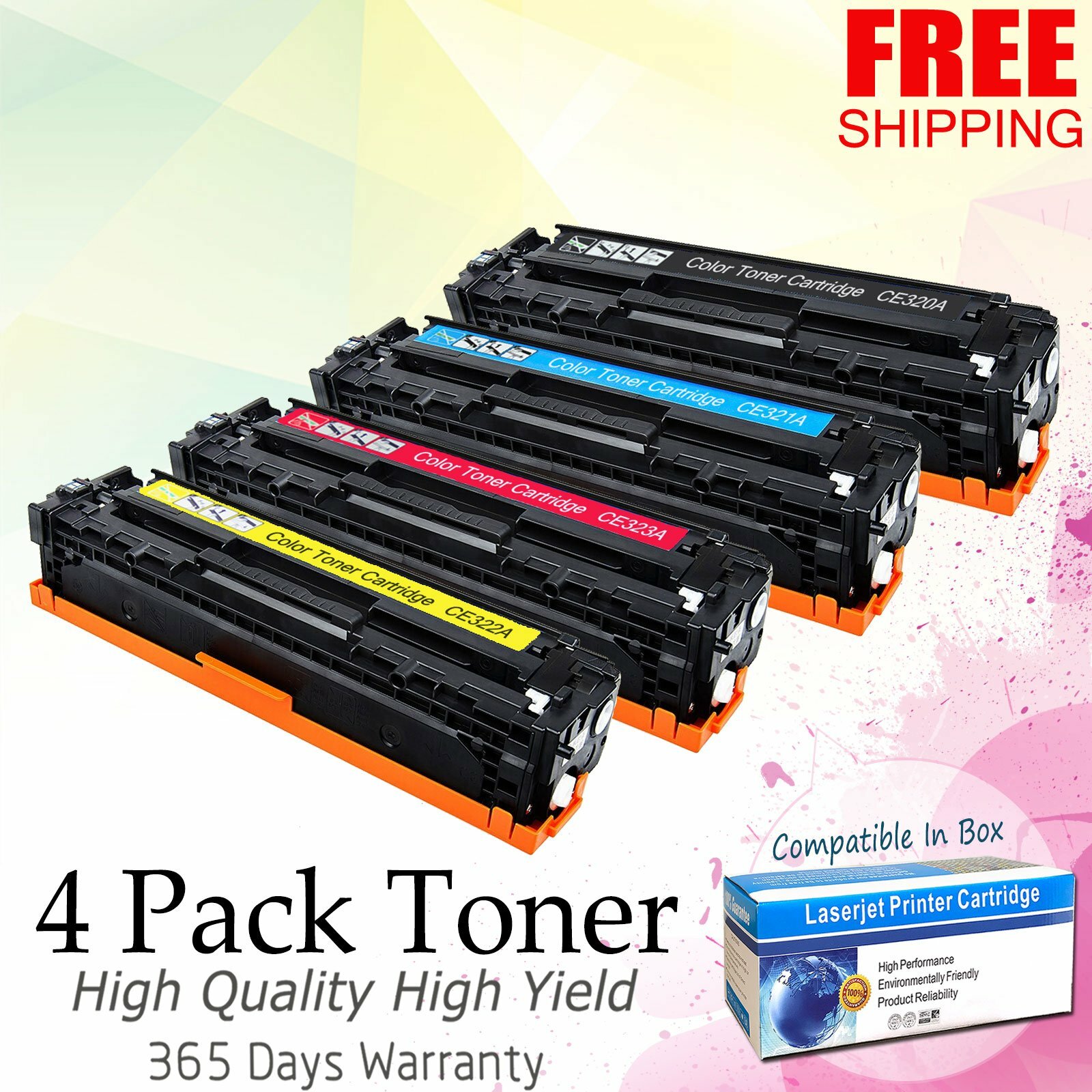 4pk CE320A Color Toner for HP 128A LaserJet Pro CM1415FNW CP1525NW MFP ...