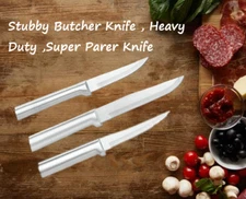 Rada 3 Pc Set Stubby Butcher Knife, Heavy Duty , & Super Parer  (Silver Handle)